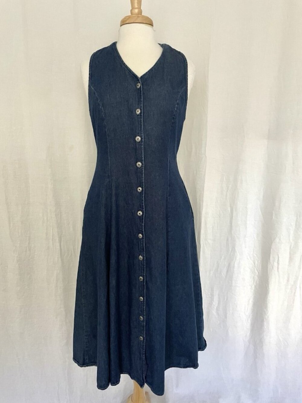 Vintage Jantzen Cotton Denim Dress Sleeveless Pockets Western size Medium